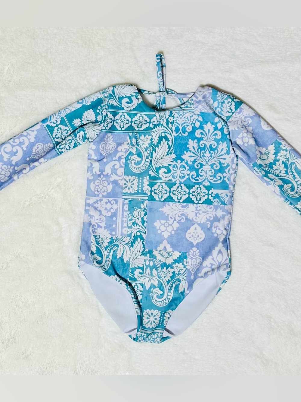 Baby Girls Long Sleeve Swimsuit Blue Purple Patchwork Print